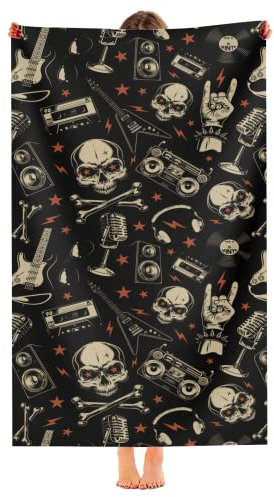 Strandtuch Retro-Heavy-Metal-Rock-Wiederholungsmuster Sporthandtücher Mikrofaser Handtücher Tragbares Strandlaken Für Spa Kinder Reise 80X130Cm
