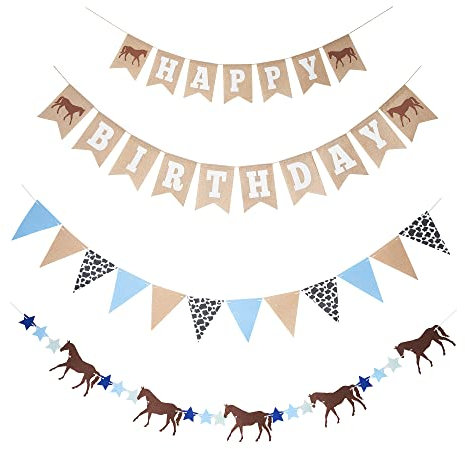 Pferde Geburtstag Dekorationen - Happy Birthday Sackleinen Banner - Filz Pferd Girlande und Wimpel Banner - Western Party Dekorationen - Pferd Party Supplies