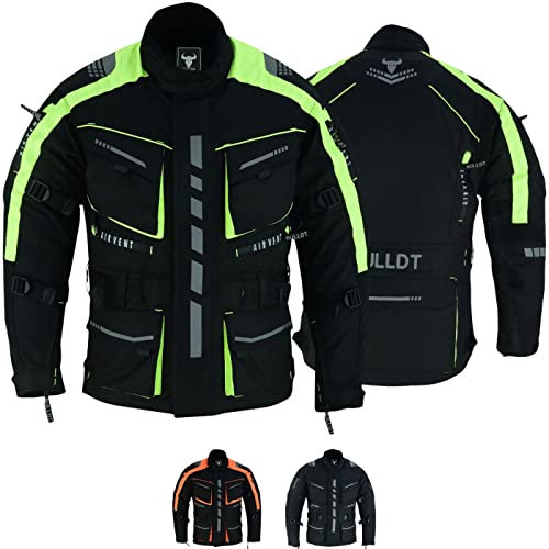 BULLDT Motorradjacke Herren Cordura Textilien Jacke Bikerjacke mit Protektoren Neon Gelb - 56