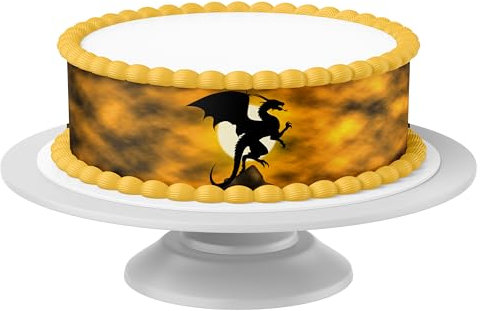 Tortenband Drache essbar - 4 Stück á 24cm x 5cm passend für Torten bis 30 cm zum mitessen - kreative Dekoration für Torten