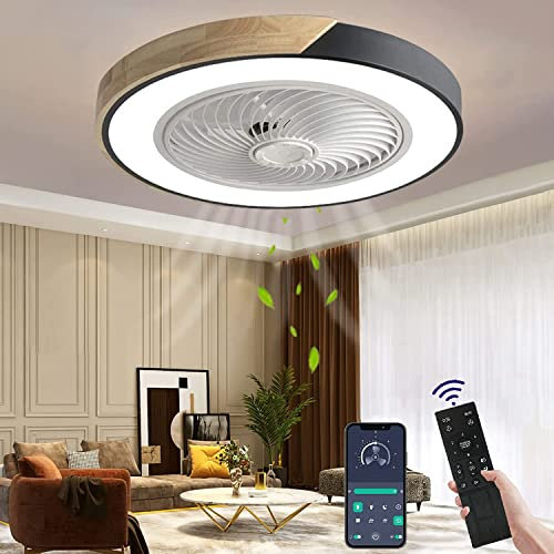 Wildcat Ventilatore da soffitto in legno illuminazione a LED, plafoniera a ventola invisibile dimmerabile con telecomando, lampada a ventola silenziosa con timer, plafoniera per soggiorno