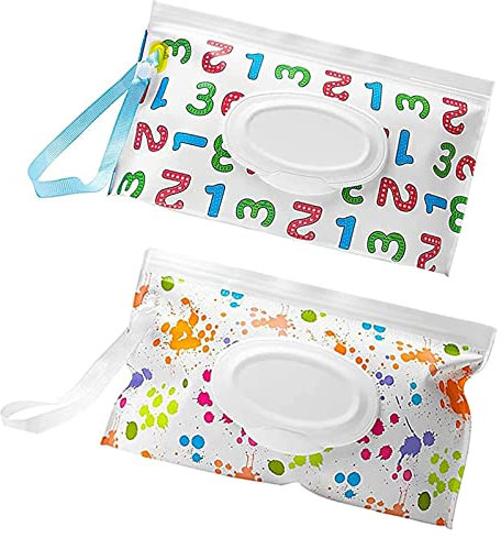 Baby Wet Wipes Pouches - 2 Pcs Portable Dispensers, Travel Bags, Reusable Refillable Holder for Baby
