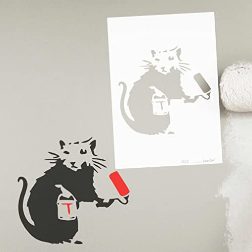 LaserCad Schablonen BANKSY Streetart (B023, Worthless Rat, DIN A2) Stencil für Graffiti, Airbrush, Kunst, Deko, zum Malen