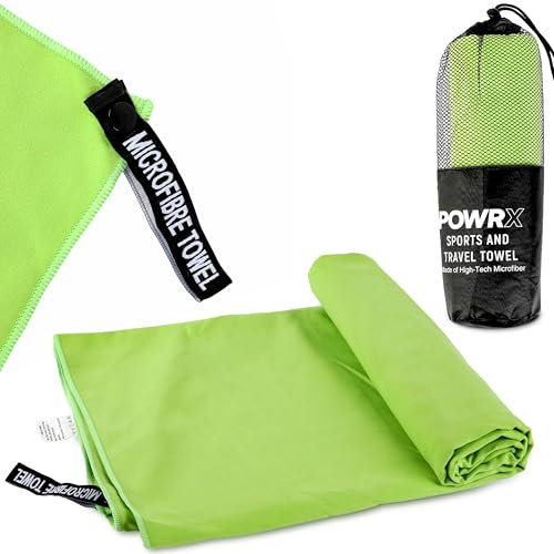 POWRX Micro Fiber Handtuch mit Tasche - Fitness - und Reisehandtuch aus Mikrofaser für Sport, Fitness, Reisen - Handtuchsets - Schnell trocknend Sporthandtuch, Handtücher - 152x76cm - Green