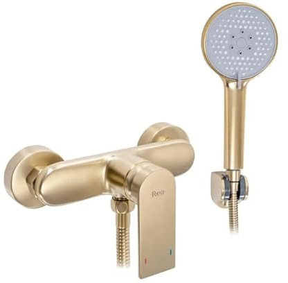 Rea ROBINET DE DOUCHE VERSO GOLD Mitigeur Salle de Bain en Laiton Monocommande Chaude et Froide Réglable (Or)