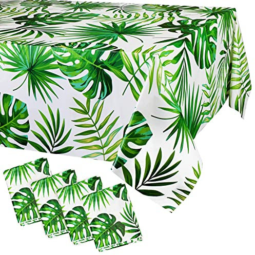 PHOGARY Hawaii Palmenblätter Tischdecken für Hawaii Party Dekoration, 4PCS Hawaii Luau Einweg-Tischdecken (Rechteckig) Aloha Tropische Tischdecken für Safari Dschungel Baby Dusche Geburtstag Party