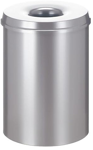 PROREGAL Selbstlöschender Papierkorb & Abfallsammler aus Metall | 30 Liter, HxØ 47x33,5cm | Silber