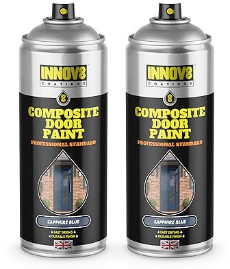 COMPOSITE DOOR SPRAY PAINT - NO PRIMER OR TOP COAT - SATIN - 1 x 400 ml - Professional Standard - Fast Dry - Exterior & Interior - Front Door - Composite, Wood, uPVC, Metal Door - SAPPHIRE BLUE
