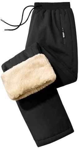 UMIPUBO Jogginghose Herren Baumwolle Thermo Gefüttert Winterhose Fleece Warme Sweatpants Trainingshose Wasserdichte Skihose mit Kordelzug(Schwarz,M)