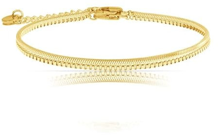 Made by Nami Filigranes Damen Armband Aus Edelstahl • Silber Gold Rosé • Minimalistisches Armband • Für Frauen • Silberschmuck • Feine Cuban Link Chain Armkette (2er Set Gold)