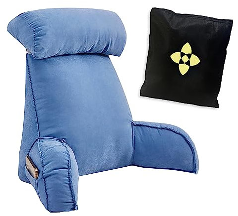 Rückenkissen mit Armlehnen und Nackenstütze Lesekissen,Lesekissen für Bett und Sofa,Stützkissen mit Tasche/Bett Rückenlehne Lesekissen/Waschbarer Bezug,Ideal als Rückenstütze zum Lesen,Fernsehen