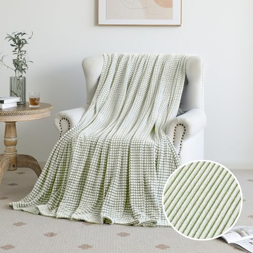FY FIBER HOUSE Fleece Kuscheldecken mit Karos, extra weiche Flauschige Decken, leichte, gemütliche Mikrofaser Sofadecke/Wolldecke für Büro, Sessel und Camping, 130x150cm, Grün