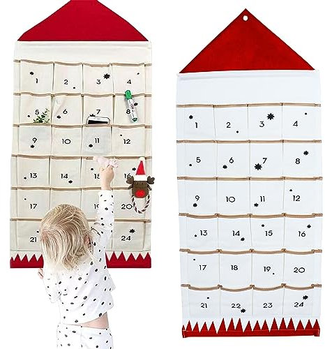 Calendario Dell'avvento Natalizio in Tessuto, Calendario Natalizio con Conto Alla Rovescia con 24 Tasche, per Piccoli Regali, Decorazione da Appendere Alla Parete Della Casa, 50 * 120cm