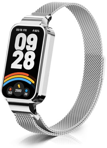 ZoRoll Cinturino Compatibile con Xiaomi Smart Band 8 Active/Redmi Smart Band 2, Inossidabile Intrecciato a Rete Metallo con Cinturino in Acciaio Compatibile con Xiaomi Redmi Smart Band 2 - Argento