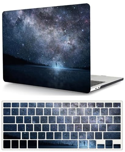 Laptop Hülle für MacBook Pro 14 Zoll Modell A2442 A2779 A2918 A2992 M1 M2 M3 2021/2023 Freisetzung mit Touch ID, Plastik Schützend Hartschale Case Cover & Tastaturschutz, Sternenhimmel