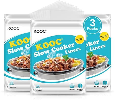 KOOC Slow Cooker Liners 10x13 30 count Small Size Disposable Plastic Bags Pot Liners Brunch Cooking Bags Fit 1.5 qt to 2 qt Pot BPA Free