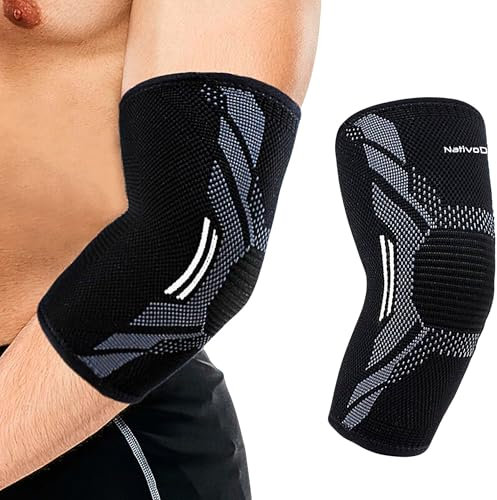 NativoDex Ellenbogenbandage – Kompressionsbandage für Ellenbogen, Bandage für Tennisarm, Golferarm, Sehnenentzündung, Arthrose, Sport - Armbandage Herren und Damen (Weiß, XL)