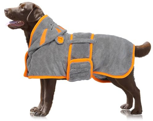 OUOBOB Hundetrockenmantel mit Kapuze | Mikrofaser Schnelltrocknungsmantel für Hunde | Verstellbare Bauchgurte | Für mittelgroße Hunde wie Französische Bulldoggen & Boston Terrier, Grün