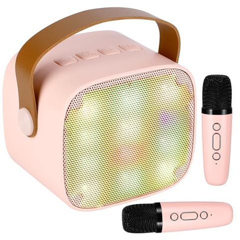 Karaoke Machine For Kids Adults, Mini Bluetooth Speaker Karaoke Machine With 2 Microphones, Portable Kid Karaoke Machine With Led Light, Kids Toys Birthday Gifts for Girls And Boys Family Home (pink)