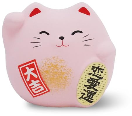 COTONOHA Banko Ware Maneki Neko - Statuetta di gatto portafortuna per buona fortuna, 5,6 cm, made in Japan (rosa)