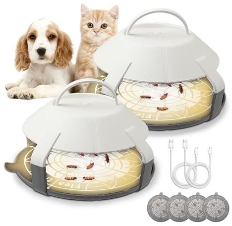 2 Stück Flohfalle für Wohnung, Bettwanzen Falle, Bettwanzen Falle Glühbirne mit Schalter und 4 Klebescheiben, für Wohnzimmer Schlafzimmer Kinderzimmer Küche, Sicher für Kinder und Haustiere