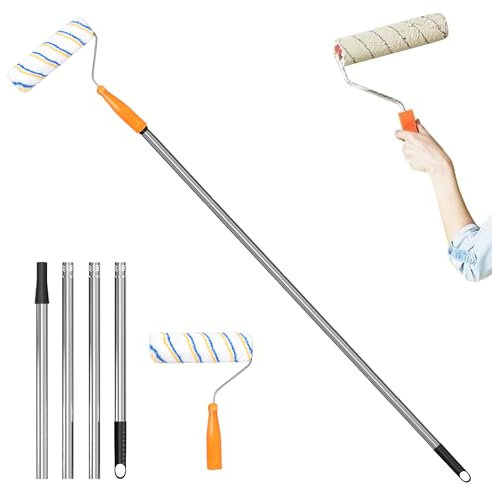Paint Roller Extension Pole, 9 inch Paint Roller Set, Paint Roller with Extended Detachable Pole Handle Long Household Wall Painting Tool for Painting Walls Ceiling Doors Trim