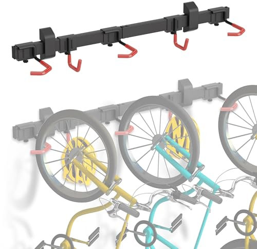 Mimoke Supporto da parete verticale per bicicletta, adatto per tutte le biciclette, ganci regolabili, soluzione di organizzazione per casa e garage (per 3 biciclette, 2 ganci per casco)
