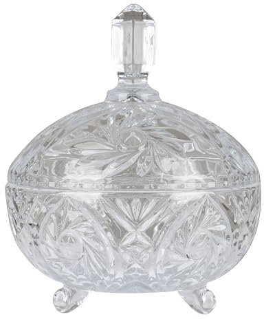 800ml Large Glass Sweet Bowl with Lid, Sweet Jars for Candy Buffet, Crystal Sugar Dish Decorative, Biscuit Storage Container for Chocolate, Cookie, Beans, Nuts, Jewelry Box, Apothecary, Christmas