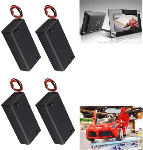 4 Stück 2×1.5V 3V AA Kunststoff Batteriehalter mit Hülle, Anschlusskabel und EIN/AUS Schalter, 2X Mignon 'AA', AA Batterie Halterung