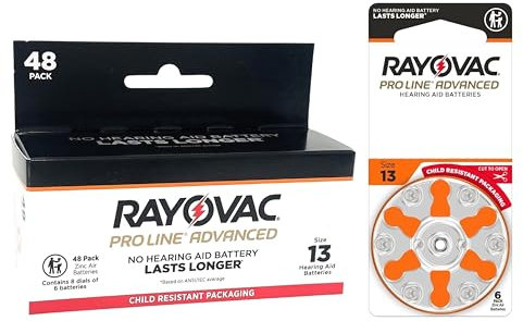 Rayovac Proline Advanced Hörgerätebatterien | Größe 13 | weltweit langlebigste Batterie | kindersichere Verpackung (48)