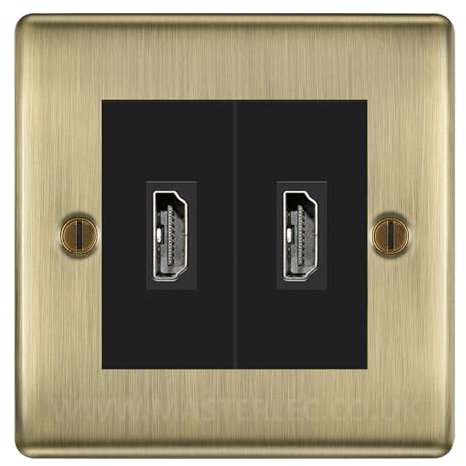 BG Nexus Antique Brass 2 Gang HDMI Socket Black Inserts