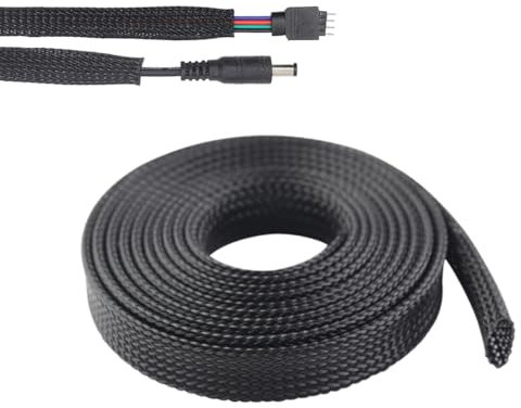 Guaina cavo da 10 m, diametro 13 mm (15-29 mm), guaina elettrica nera, guaina per cavo elettrico, protezione cavo elettrico, isolamento Pet, tubo flessibile intrecciato elastico.