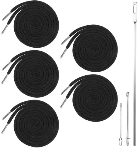 Ptwola Lot de 5 cordons de serrage de rechange de 130 cm avec 3 styles d'enfilage faciles à capuche pour shorts, pantalons, vestes, manteaux, sacs, sweatshirts