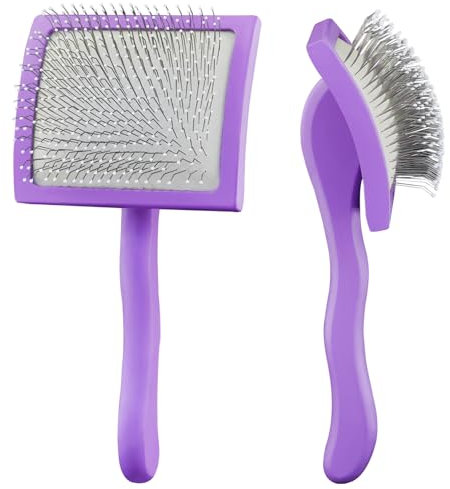 Slicker Dog Brushes for Grooming and Shedding, Slicker Brush for Dogs with Little Round Rubber Tips -Removes Loose Hair, Tangles, Knots, Long Pin Dog Brush for Goldendoodles, Poodles, Doodles (Large)
