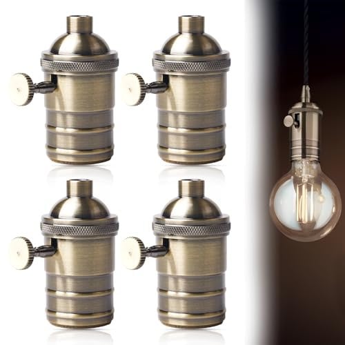 WIYETY Portalampada in alluminio vintage, 4 pezzi, 220 V, E27, bronzo, con interruttore girevole, adattatore per lampada da soffitto, lampada a LED, decorazione retrò, portalampada