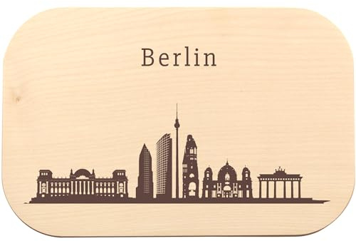 Berlin Skyline Brotzeitbrett - Hauptstadt Brettchen aus Ahorn Holz, ideales Berliner Geschenk, Souvenirs und Geschenkideen, Schneidebrett für Frühstück, Brot, Wurst, Käse