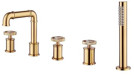 PUFAHAU Mitigeur de Baignoire à 5 Trous avec douchette à Main, mitigeur de Baignoire avec douchette à Main extractible