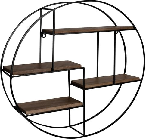 Wandregal 70x70x18 cm Mango Massivholz/Metall Hängeregal Rund | Kleines Design Schweberegal Industrial | Regal Hängend Wohnzimmer | Bücherregal Wand
