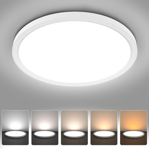 AVANLO LED Deckenleuchte Flach Ø30CM, Superhell 2400LM 24W Deckenlampe Wohnzimmer, 5 Farbtemperaturen Ultra Dünn Rund Küchenlampe für Schlafzimmer Balkon Flur Garage, 1 Stück