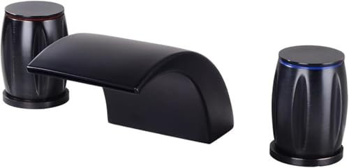 KJHONG Mélangeur de lavabo à 3 trous pour salle de bain robinet cascade lavabo double poignée - noir