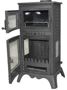 Poêle multifonction en fonte avec four – Poêle à bois en fonte triple verre multi-combustibles – Confort classique avec fonction moderne – Poêle à bois en fonte certifiée CE et design écologique 2022