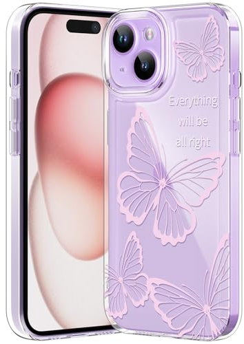 CASBST Compatible with iPhone 15 Case, Clear Case with Cute Butterfly Pattern Design for Girls Women, Slim Soft TPU Shockproof Protective Aesthetic Phone Cover for iPhone 15 (Pink Butterfly)