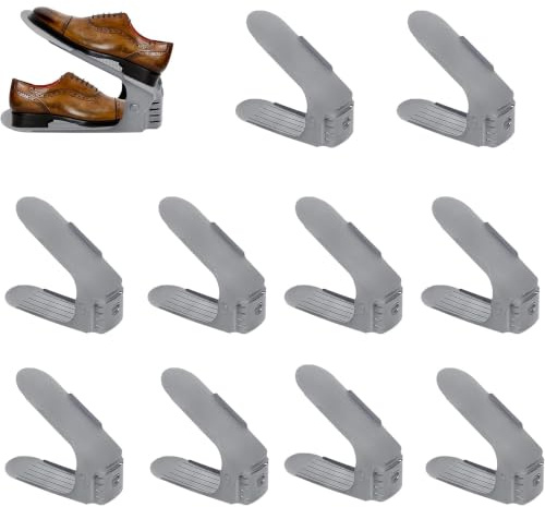 Froadp Schuhregal Einstellbar 3 Höhen PP Schuhablage Grau, 20 Stück | Rutschfeste Stäbe, verstellbarer Neigungswinkel, zwei Etagen, waschbar, für Flur, Schrank und Nische