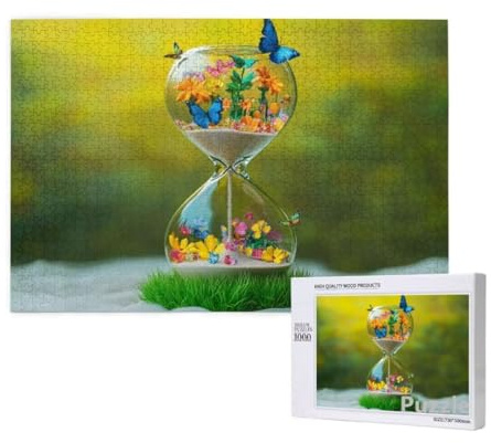 Sablier Puzzle 1000 Pièces Adultes, Grand Bois Puzzle Papillon Motif Désign, 75x50cm Jigsaw Bricolage Artisanat avec Emballage Cadeau pour Decoration Murale Maison, Cadeau Femme, Men Gifts, Model1312