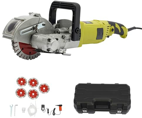 ACROSSPART Mauernutfräse 4000W 6500 U/min, Elektrischer Schlitzfräse Mauernutfräse mit Werkzeugkoffer und 5* Sägeblätter,Einstellbare Tiefe Und Breite, 37 mm Tiefe, 33 mm Breite