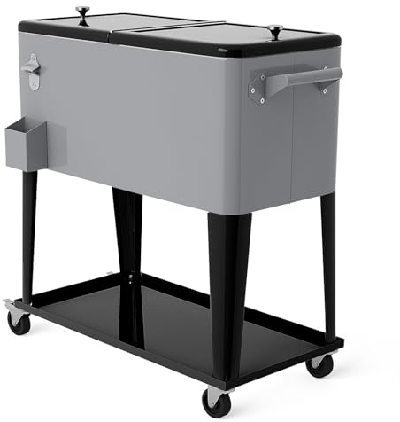 SPOTRAVEL 75L/76L Rolling Cooler Cart, Insulation Ice Chest on Wheels | with Shelf, Handles & Bottle Opener, Outdoor Beverage Cooler Serving Trolley for Party Camping
