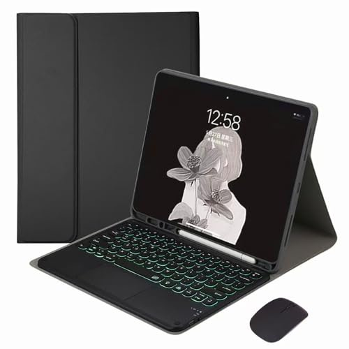 EHLCYS Keyboard Case for Samsung Galaxy Tab S6 Lite 10.4-inch 2024/2022/2020, with Mouse QWERTZ Layout Removable Illuminated Touchpad German Keyboard with Pencil Holder,Schwarz