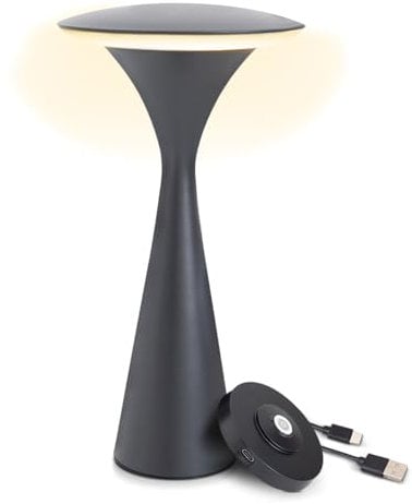 8 seasons design Tischlampe kabellos, dimmbar, Outdoor & Indoor - Hello Space - USB Ladestation, 27cm, Aluminium (anthrazit), LED warmweiß bis kaltweiß, Touch Control, Akku Tischleuchte