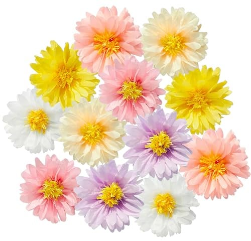 Papierblumen,Pompons Deko Pastell Gänseblümchen Zimmer Aesthetic,Dekoblumen zum Aufhängen für Seidenpapier Gartenparty,Geburtstagsdeko Deko,Hochzeit,Party,12 Stück