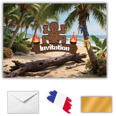 EVTI 10 Cartes d’invitation anniversaire enfant, thème Koh Lanta aventure, invitations fête à gratter jungle survivant, garçon fille avec enveloppes